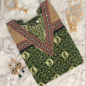 Green Indian Kurta Tunic Top